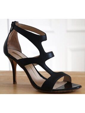 Grigiarancio black leather stiletto sandals